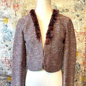 SACHIN + BABI Anthropologie Short Silk-blend Blazer with Unique Fuzzy Co…
